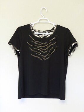 Zenergy by Chico's black abstract copper rhinestone pattern top size 3 / XL